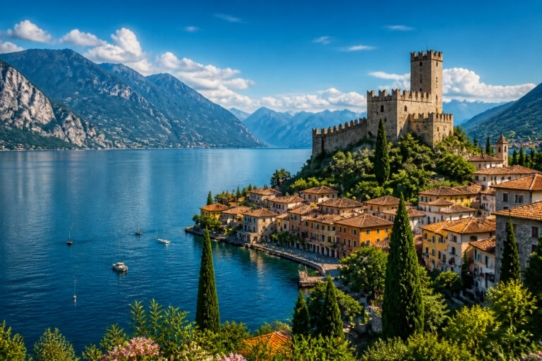 Lac de garde italie village et chateau medieval