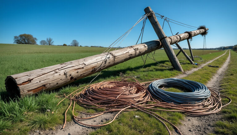 en vendée, en plein jour, un poteau électrique a été abattu pour voler 170 mètres de câble en cuivre, causant des perturbations et des risques électriques.