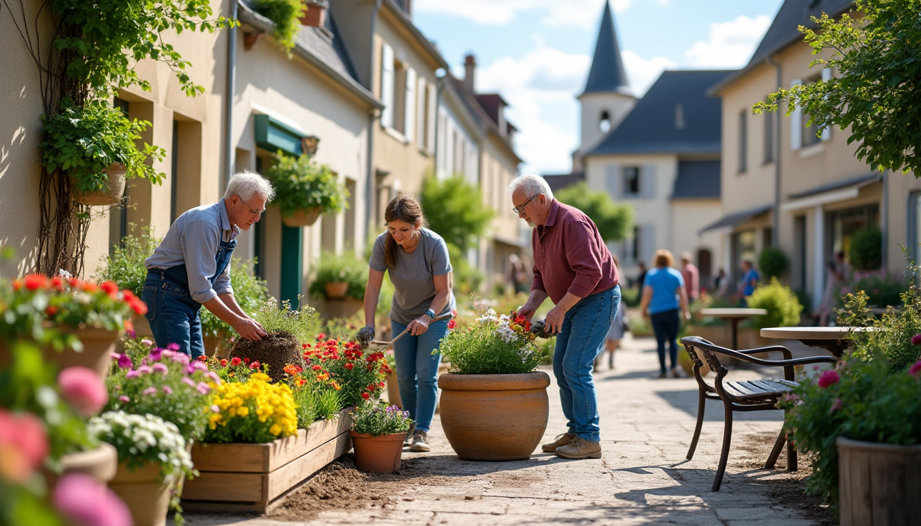 en vendée, les habitants se mobilisent pour embellir leur centre-bourg : rues fleuries et mobilier urbain retrouvent tout leur éclat.